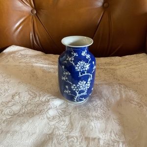 Blue and white Chinese Vase, Decorated with cherry or plum branch blossom.